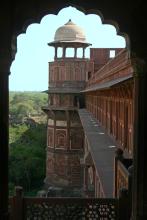 The red fort seen through a framework